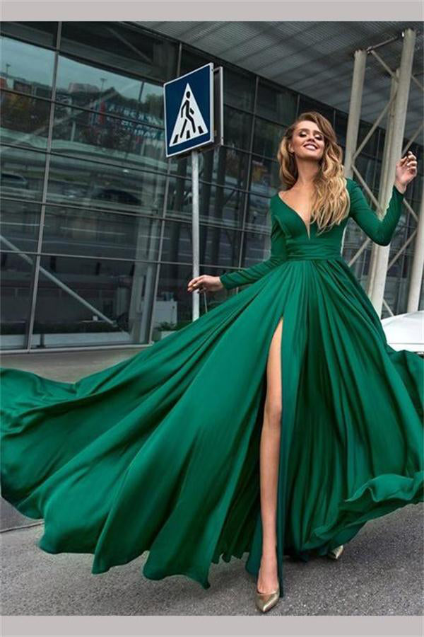 green flowy dress